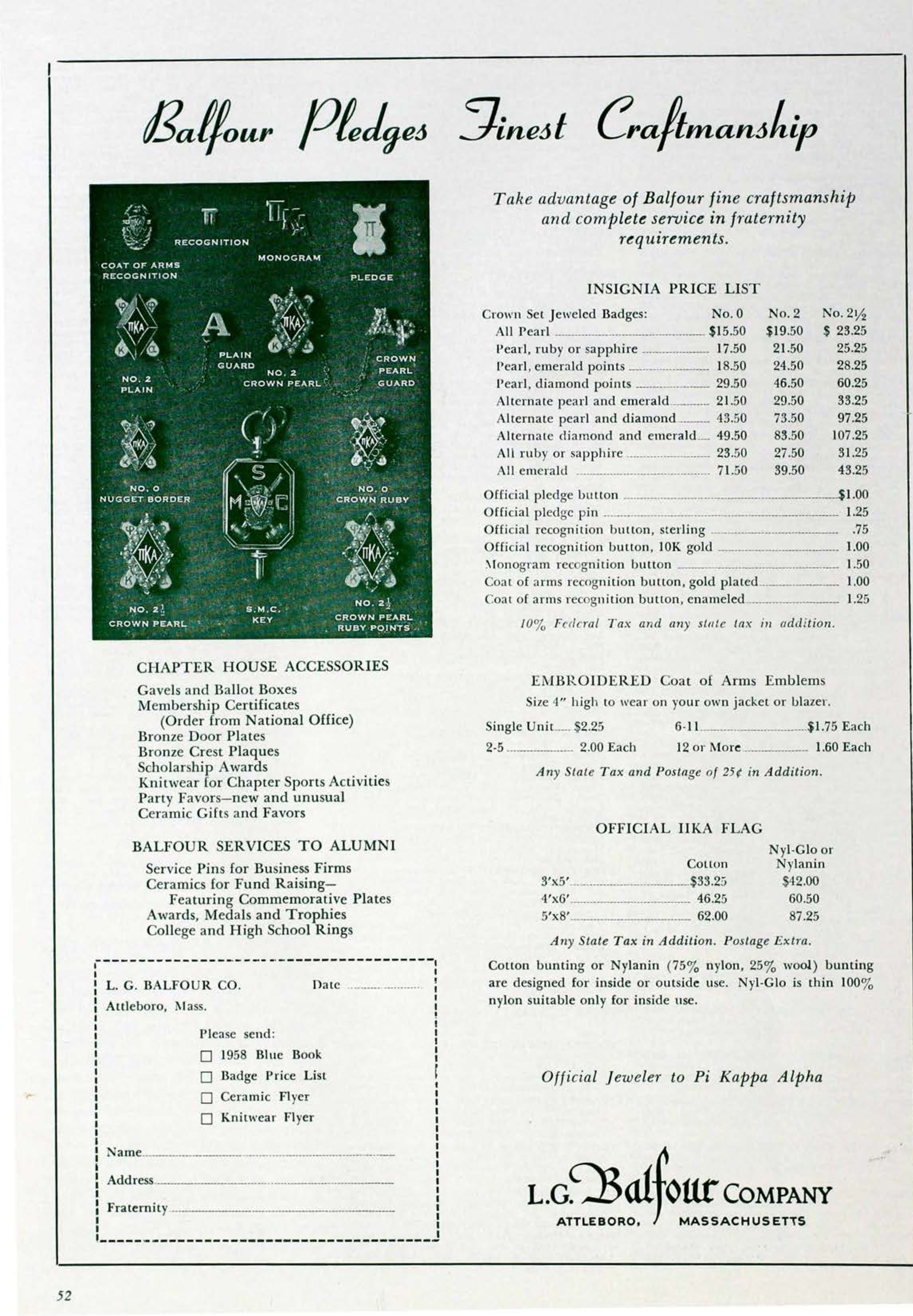 L. G. Balfour Company Advertisement, December 1958